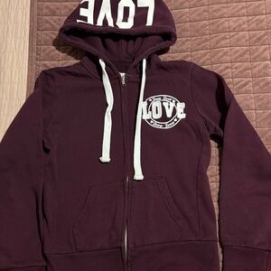 Purple burgundy in between color Hoodie with Love Graphic